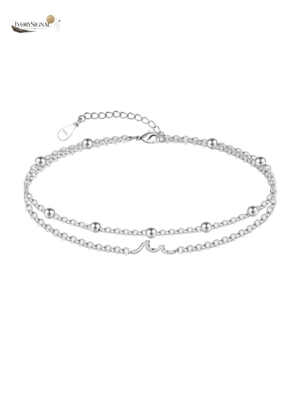 925 Sterling Silver Adjustable Layered Anklet with Nature Charm